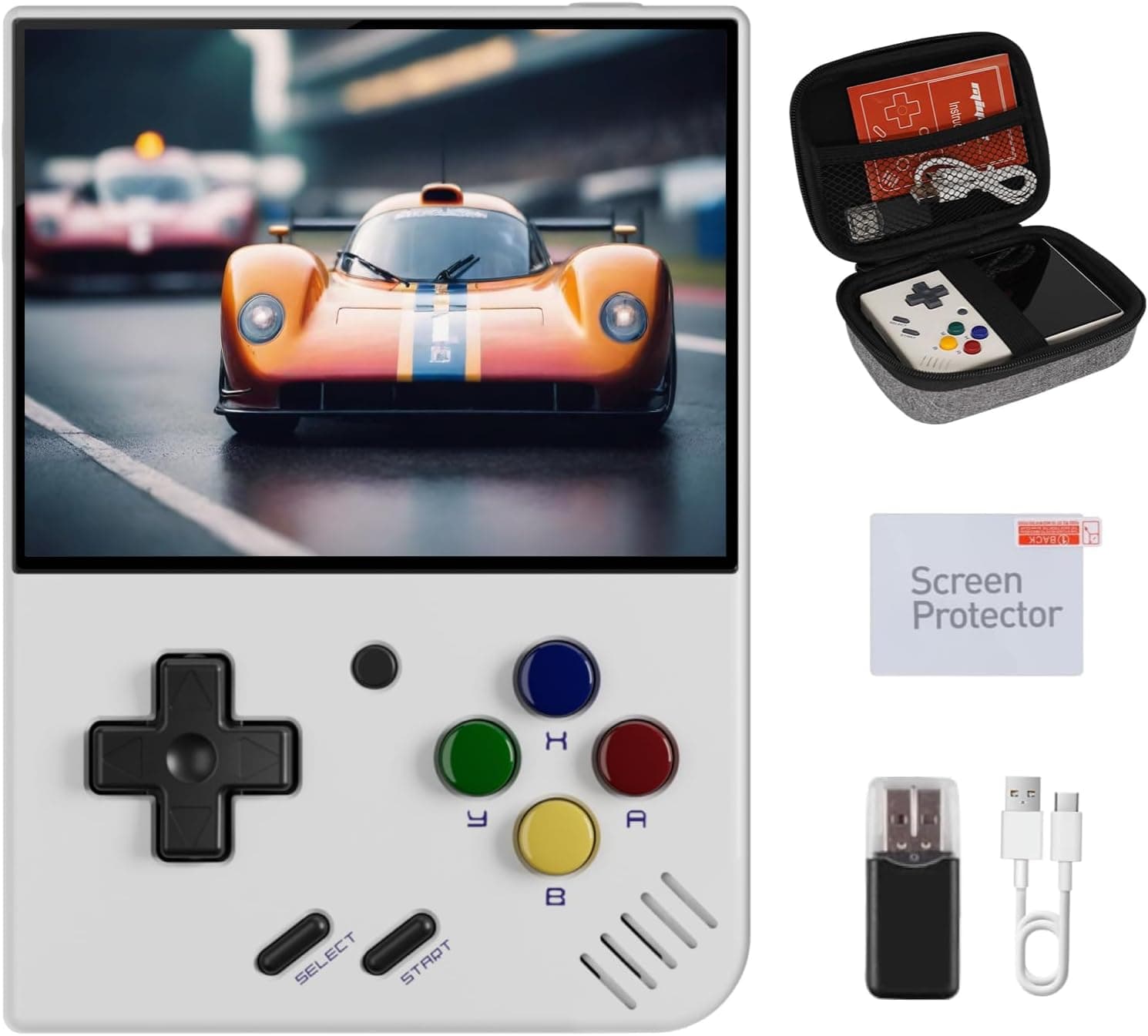 Miyoo Mini Plus retro handheld console in black, shown from the front